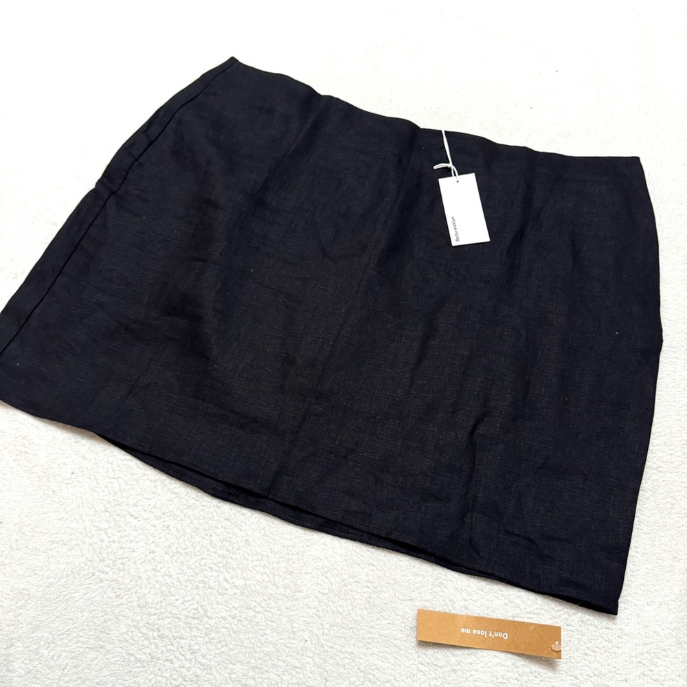 Reformation sz 18 Veranda 100% Linen Mini Skirt Black - Picture 4 of 7